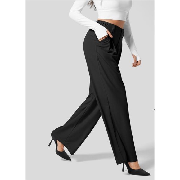 Halara High Waisted Wide Leg Waffle Casual Pants Sz Medium Petite Womens Black P - Picture 7 of 10